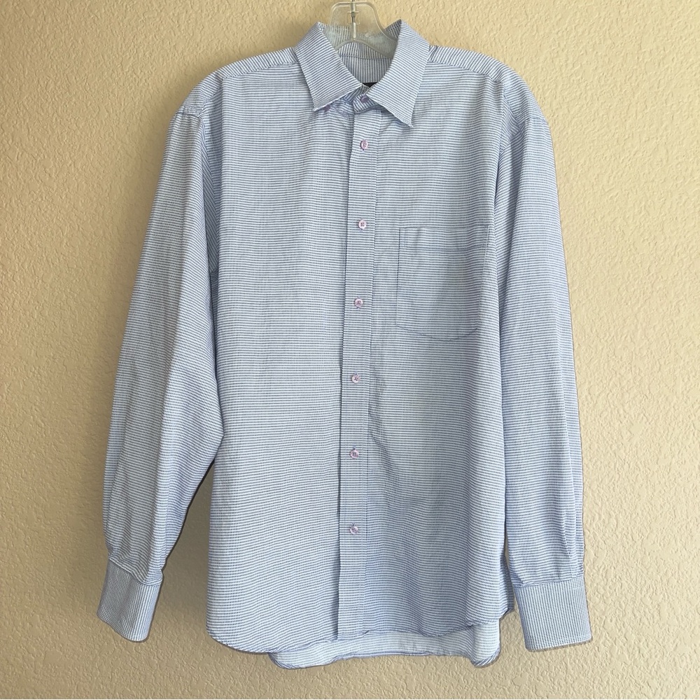 Bugatchi Blue White Dress Shirt Classic Design Sz M